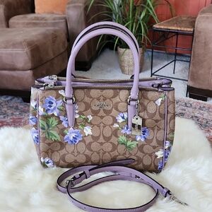 Coach Brown and Purple Floral Satchel